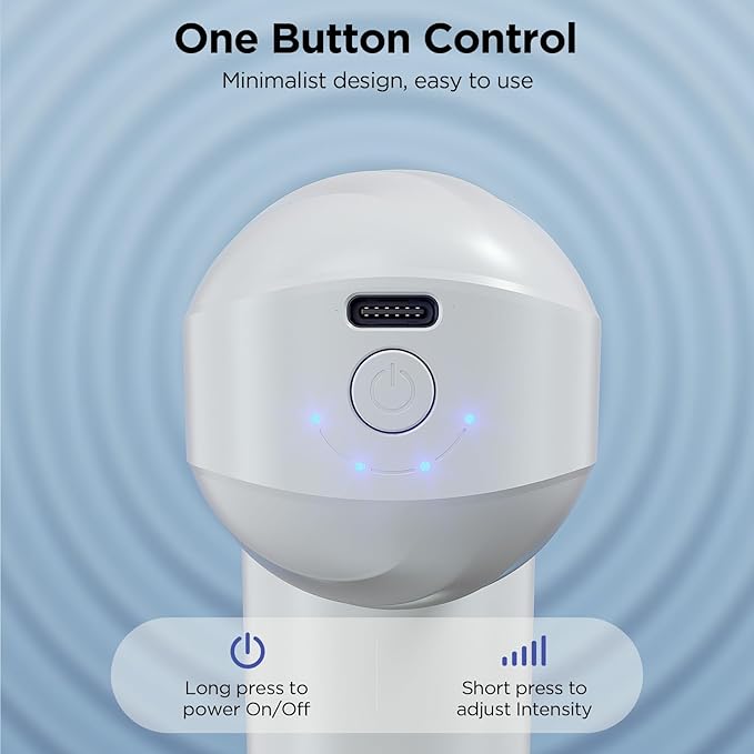 Mini Massage Gun, Powerful Handheld Muscle Massager for Back Pain Relief, Deep Tissue Percussion Small Massage Gun Travel Massager with 4 Massage Heads Silent Brushless Motor, White