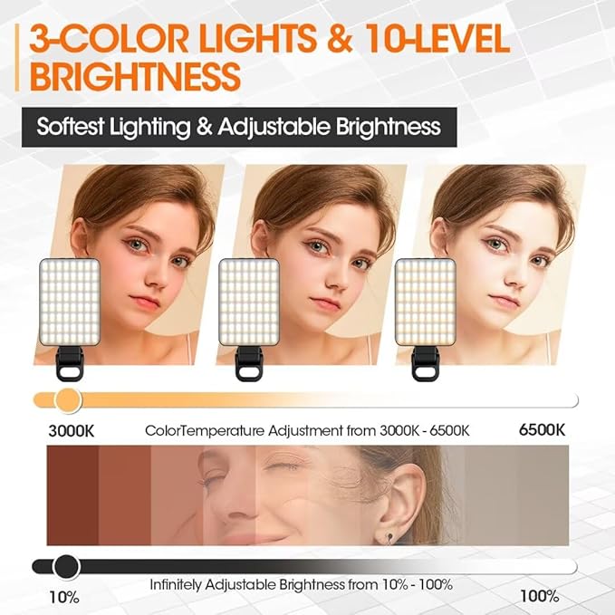 Magnetic Selfie Light, Portable Phone Clip, 6 oz, Rechargeable Ring Light for iPhone, Laptop, Camera, 10-Hour Working, 3 Light Modes for TikTok, Instagram, Vlog, Video Recording