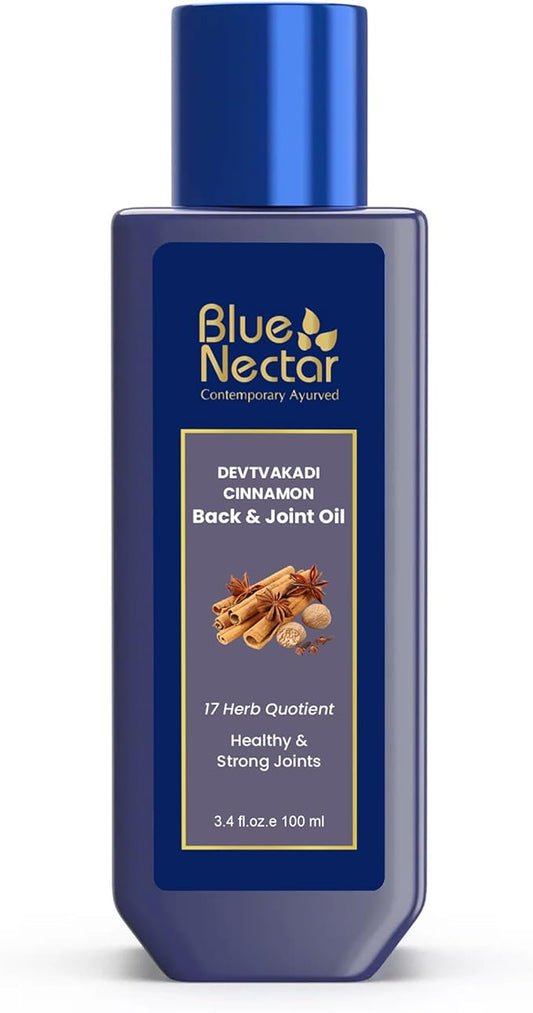 Blue Nectar Ayurvedic Back, Joint and Shoulder Pain Oil with Cinnamon, Clove Essential Oils (17 Herbs, 3.38 Fl oz)