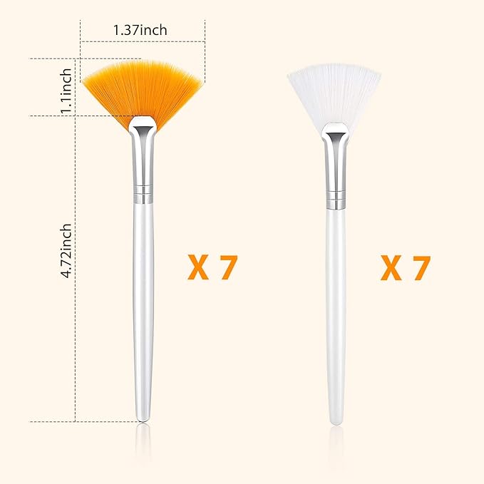 Patelai 14 Pieces Fan Brushes Applicator, Mask Brushes for Facial Makeup Tools for Face Cosmetic(White, Yellow)