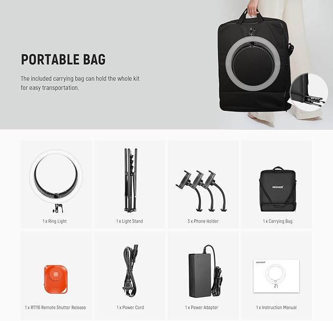 NEEWER 19" RGB LED Ring Light with Stand, 3 Phone Holders, Touch Panel, 2.4G/App Control, 42W CRI97+ 2800lux/0.5m 360° Hue Dimmable Professional Lighting for Makeup Live Streaming Zoom Calls, RP19C