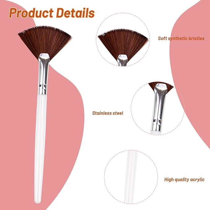 20 Pieces Fan Brushes Facial Applicator Brush Soft Makeup Mask Acid Applicator Brush Esthetician Cosmetic Brush for Mud Cream, Makeup Peel (Brown)