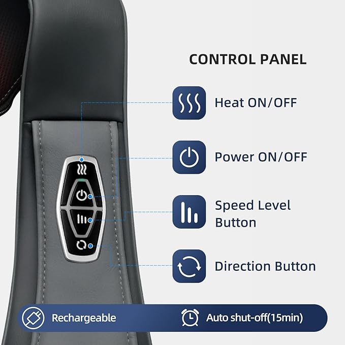 Cordless Shiatsu Neck Massager for Pain Relief Deep Tissue with Heat, 3D Kneading Massage Pillow Back Shoulder Massagerfor Body Muscle, Plug-in Use for Home Office Car, Gifts for Mom Dad Him