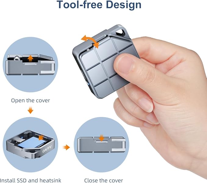 MAIWO 2230 SSD Enclosure for M.2 NVMe PCIe SATA,USB-C 10Gbps Full Aluminum Compatible with iPhone 15/16 Pro/Max 4K ProRes Recording, Windows, macOS, Linux, Tool-Free