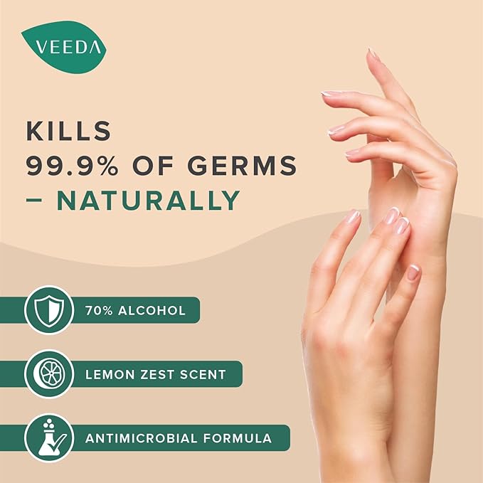 Veeda Scented Hand Sanitizer with Lemon Zest Scent - Moisturizing Clear Gel with Vitamin E & Antimicrobial Formula- Contains 70% Ethyl Alcohol - Travel Size, Made in USA - 8 Fl Oz, 236ml - 24 Bottles