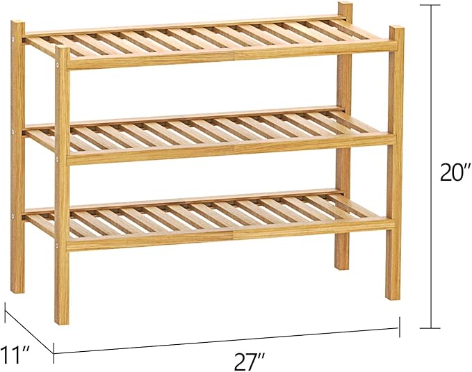 Shoe Rack 3-Tier Organizer-Stackable Storage Shelf with Multi-Function Combinations-Free Standing Bamboo Shoe Racks for Closet,Entryway,Hallway,Bathroom,Living Room Shoe Organization (Natural,3-Tier)
