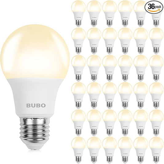 BUBO 36 Pack A19 LED Light Bulbs, 60 Watt Equivalent LED Bulbs, Warm White 3000K, 800 Lumens, E26 Standard Base, Non-Dimmable, 8W Warm White LED Bulbs for Bedroom Living Room Home Office