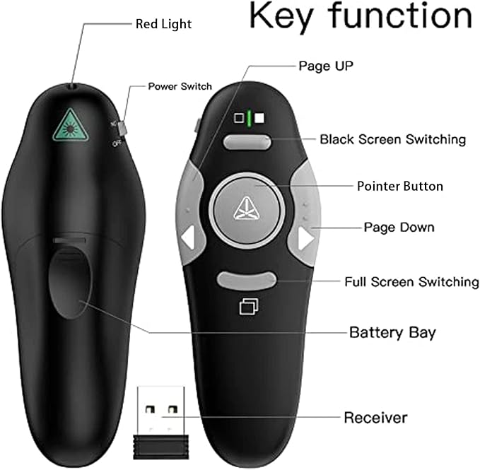 QUI Presentation Clicker Wireless Presenter Remote Clicker for PowerPoint Presentations, Wireless USB Presenter Slide Advancer for Mac, Keynote, Computer, Laptop