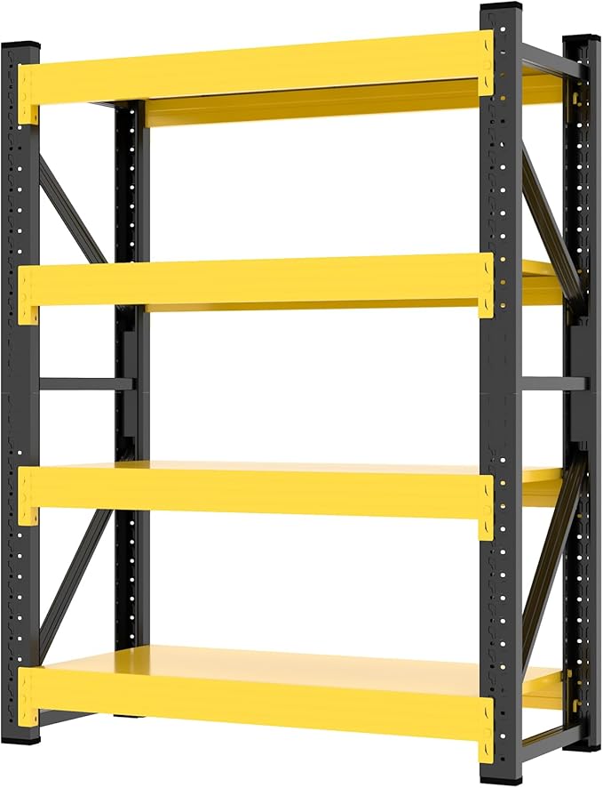 Kobito 3800LBS Garage Storage Shelves, 47" W Garage Shelving Heavy Duty Adjustable Shelving Unit, 4 Tier Metal Utitly Shelves Industrial Shelving for Warehouses,Basement,Black Yellow
