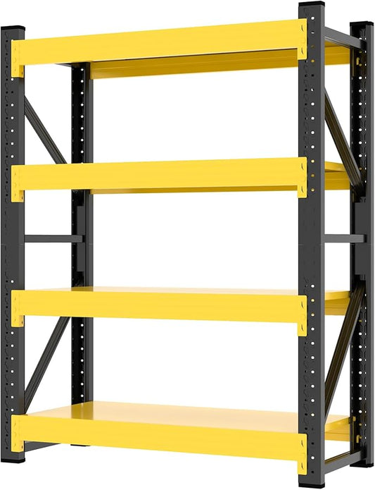 Kobito 3800LBS Garage Storage Shelves, 47" W Garage Shelving Heavy Duty Adjustable Shelving Unit, 4 Tier Metal Utitly Shelves Industrial Shelving for Warehouses,Basement,Black Yellow