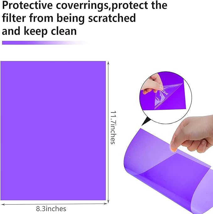 10 Pack Gel Light Filter- Colored Overlays Correction Lighting Filters,Transparent Color Film Plastic Sheets for Halloween Landscape Led Light or Reading (Purple)