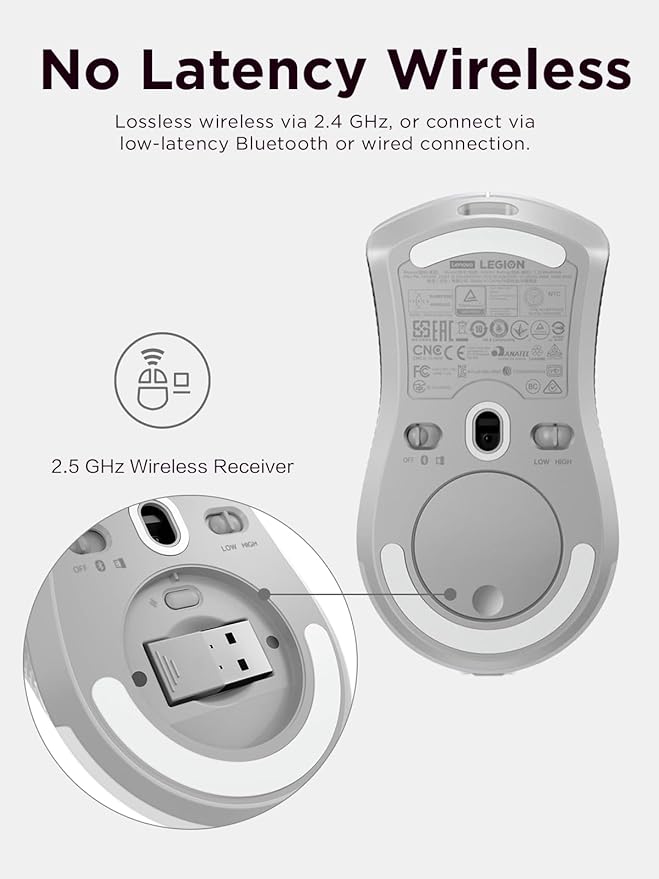 Lenovo Legion M600 RGB Wireless Gaming Mouse – 16,000 DPI, 9 Programmable Buttons, 200-Hour Battery Life, 50-Million Clicks Durability – Ambidextrous Computer Mouse (Stingray)