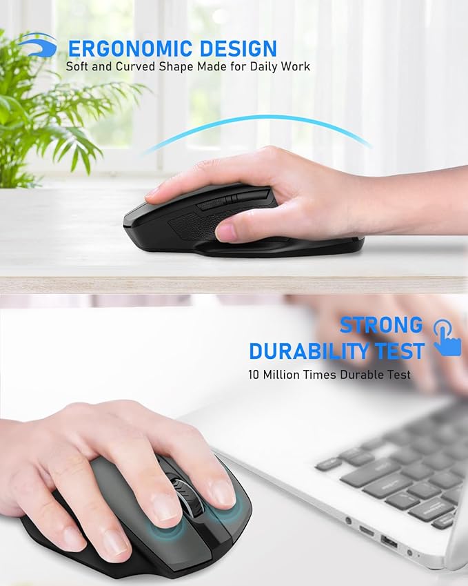 E-YOOSO Wireless Mouse for Laptop, 2.4GHz Computer Mouse 5 Adjustable DPI Office Cordless Mice with USBA Receiver, 6 Buttons, 4000 DPI, Medium to Large Sized Hands Compatible with PC, Laptop, Desktop