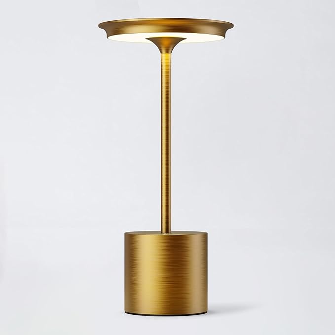 Cordless Table Lamp,Rechargeable 6000mAh Battery Operated Portable Table Light, 3 Color Stepless Dimmable Battery Lamps, LED Table Light for/Restaurant/Outdoor/Patio(Gold)