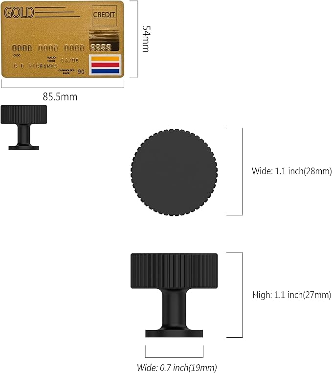 Amerdeco 10 Pack Matte Black Cabinet Knobs Single Hole Cabinet Pulls 1 Inch Drawer Knobs and Pulls for Bathroom Cabinets ZH0071