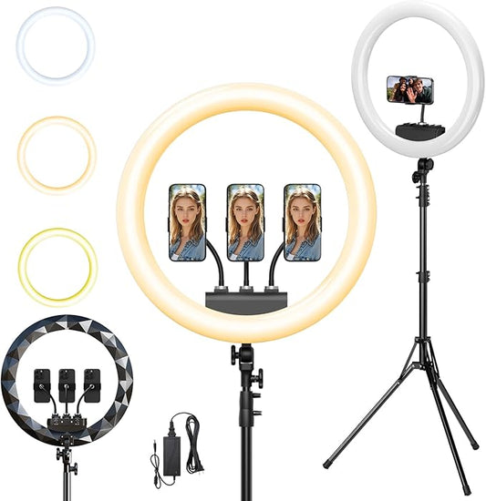 Ring Light with Stand and Phone Holder, 19" Ring Light Tripod for iPhone, Professional LED Circle Light with 78" Tripod, Selfie Ringlight for Live Streaming, Makeup, Barber, Tiktok, YouTube, Black