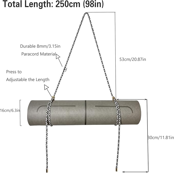 DAOSUN Yoga Mat Strap - 8MM Adjustable Paracord Carrier for Carrying Yoga Mats, Camping Pads & Blankets (Strap Only)