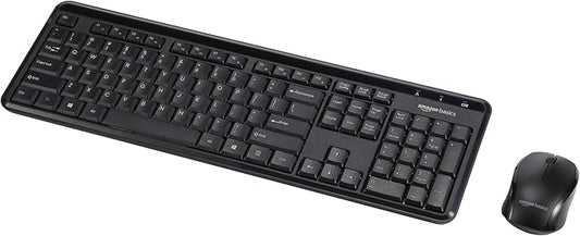 Amazon Basics 2.4GHz Wireless Keyboard and Mouse Combo, Quiet and Compact US Layout, Unifying USB Receiver, Black