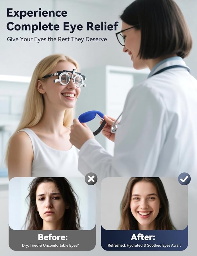 Heated Eye Mask - Microwave Hot/Warm Compress for Dry Eyes, Stye, Chalazion, Blepharitis & MGD Relief, Reusable Moist Heat Therapy Pad, Washable Cover, Ergonomic Fit, Adjustable Strap, Comfort Blue