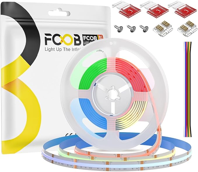 COB RGBCCT LED Strip Lights 9.8FT RGB + Tunable White 3000K-6000K, 24V Flexible High Density Strips 840LEDs/m, Cuttable 12mm Width Tape Light for Bedroom Kitchen Cabinet (No Power/Controller)