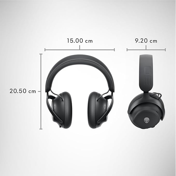 Alienware Pro Wireless Gaming Headset - Wired/Wireless, Bluetooth 5.3, 15 Minute Fast Charging, Audio Output 20 Hz, Battery Talk Time (ANC on) Up to 24 Hrs (Bluetooth), Dark Side of The Moon