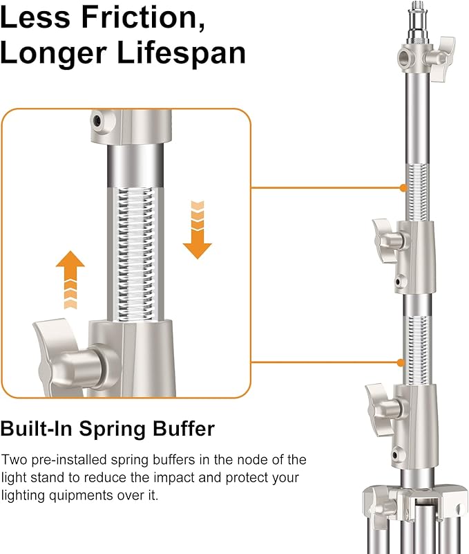 9.2 FT Stainless Steel Light Stand Photography, 2 Pack Heavy Duty Photography Tripod Stand with 1/4” to 3/8” Screw Adapter for Strobe,LED Video Light,Ring Light, Monolight, Softbox