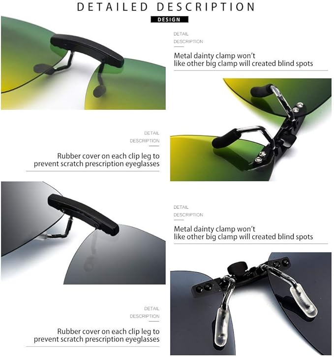 Night Driving Glasses and sunglasses Clip-On, Polarized Glare Reduce, High Definition Vision
