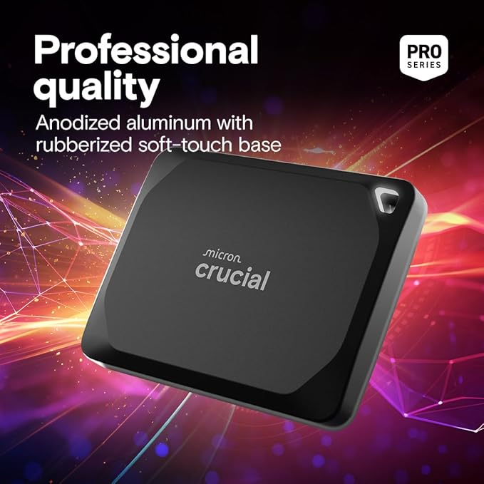 Crucial X10 Pro 4TB Portable SSD, Up to 2100MB/s Read, 2000MB/s Write, 3.2 USB-C, External Solid State Drive, Durable Storage for PC & Mac, for Professional Creators, Black - ‎CT4000X10PROSSD902