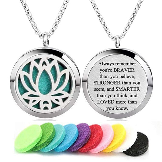 Aromatherapy Essential Oil Diffuser Necklace Stainless Steel lnspirational Locket Pendant(Lotus)