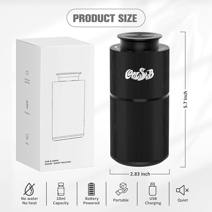 Smart Waterless Diffuser, Waterless Diffusers for Essential Oils with Timer & 3 Mist Levels, Super Silent Aromatherapy Essential Oil Diffuser Battery Operated for Car, Home, Office Black