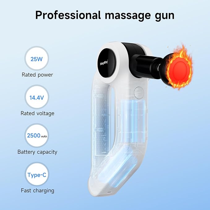 Deep Tissue Massage Gun with Heat, 12mm Amplitude Percussion Massager for Athletes & Muscle Relief, Professional Handheld Masssger Gun for Neck, Back, Shoulder, Leg, Gift for Men, White