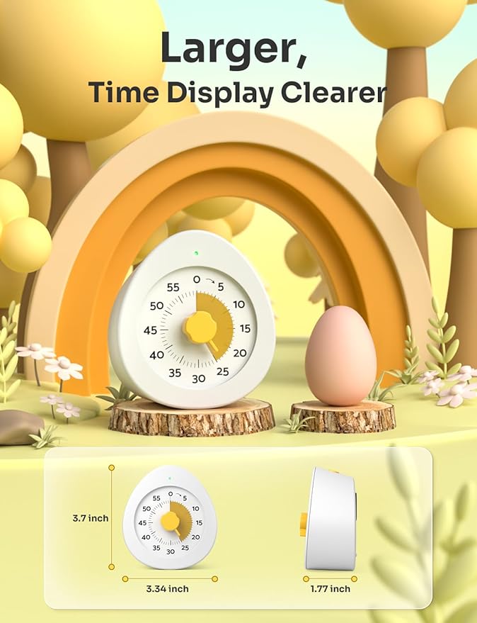 LIORQUE Visual Timer for Kids, 60-Minute Countdown Kitchen Timers for Cooking, Kids Timer with Silent Operation & Countdown Pause for Teaching Classroom Office