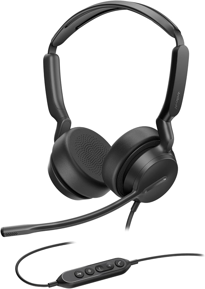 Yealink UH42 USB-A Headset with Noise Cancelling Mic, Wired Headphones for PC Computer Laptop, Compatible with Zoom Teams, Comfort Ear Cushions, Stereo Sound, in line Controls