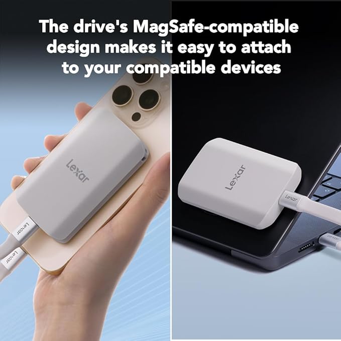 Lexar 1TB ES5 Magnetic External SSD, Up to 2000MB/s, Compatible w/MagSafe, USB-C Smartphones, iPhone 15/16 or Above, PC, Mac, Supports Apple ProRes & Samsung Pro Video, Silver (LES5XXX001T-RNWNU)