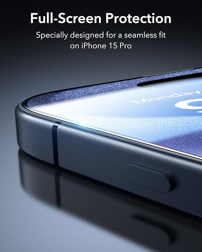 ESR 3 Pack 9H+ Glass for iPhone 15 Pro Screen Protector, [Military Grade Shatterproof & Longest Durable] Armorite Ultra-tough Full Coverage Tempered Glass with UltraFit Tray