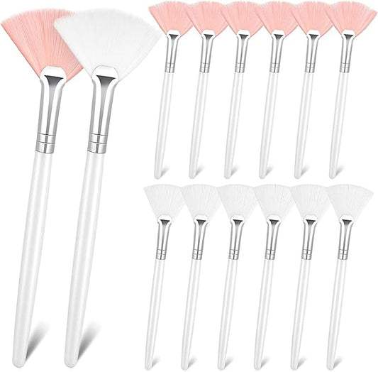 Patelai 14 Pieces Fan Brushes Applicator, Mask Brushes for Facial Makeup Tools for Face Cosmetic(White, Pink)