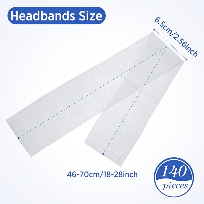 Waydress 140 Pieces Disposable Spa Facial Headbands with Convenient Closure, Stretch Facial Headwraps Soft Skin Care Hair Band for Women Salons(White)