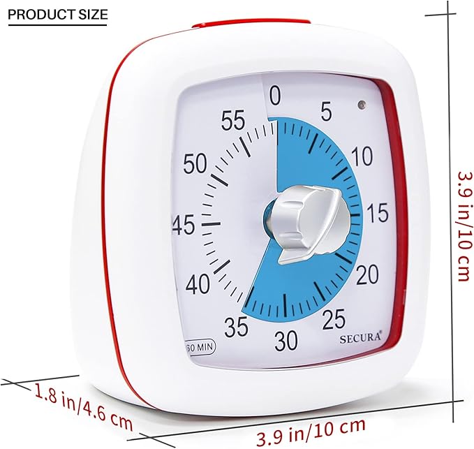 Secura 60-Minute Visual Timer, Silent Study Timer for Kids and Adults, Time Clocks, Time Management Countdown Timer for Teaching (Blue & White)