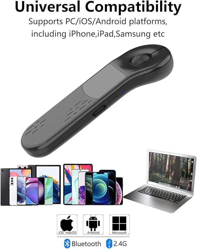 Air Mouse for PC/iOS/Android with Touchpad Rechargeable Wireless Presentation for PPT Pointer Bluetooth 2.4G Remote Control for PowerPoint/Keynote/Tiktok/Camera/Kindle App (Black)