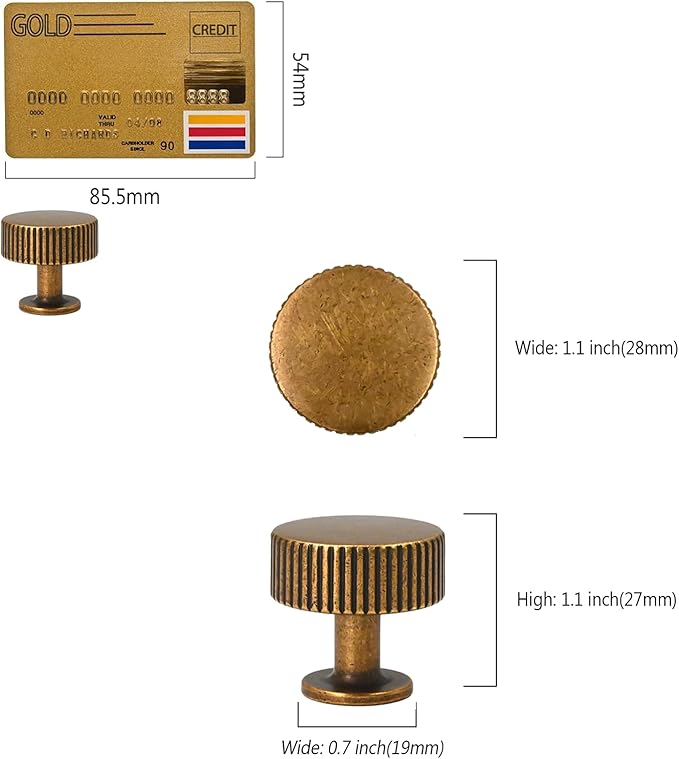 Amerdeco 10 Pack Antique Brass Cabinet Knobs Single Hole Cabinet Pulls 1 Inch Drawer Knobs and Pulls for Bathroom Cabinets ZH0071