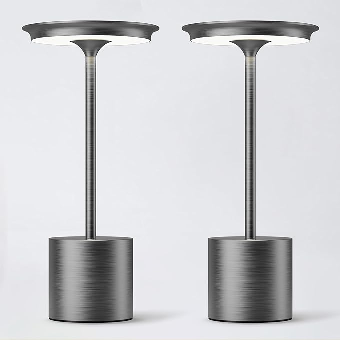 Cordless Table Lamp, Portable Rechargeable 6000mAh Outdoor Table Lamp, 3 Color Stepless Dimming Battery Powered Lamp, LED Table Light for Dinner/Restaurant/Outdoor (Gray)