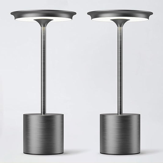 Cordless Table Lamp, Portable Rechargeable 6000mAh Outdoor Table Lamp, 3 Color Stepless Dimming Battery Powered Lamp, LED Table Light for Dinner/Restaurant/Outdoor (Gray)