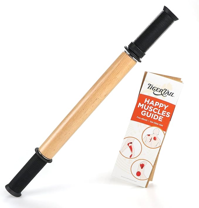 Tiger Tail ReGreen 18" Wood Roller - Handheld, Deep Tissue Wood Roller, Body Massage and Myofascial Release Tool for Legs, Neck, Calves, Thighs, Shins & Back, Made in USA