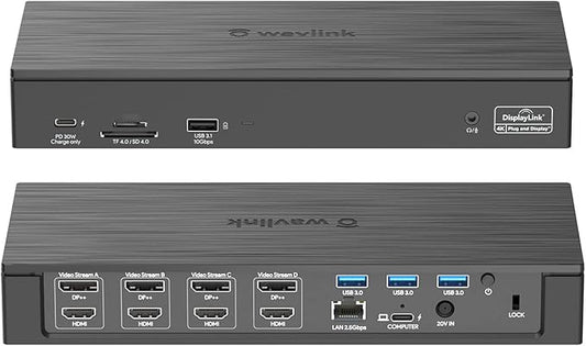 USB C Docking Station, 20-in-1 Universal Displaylink Dock Quad 4K Dual 5K@60Hz Display with 100W Power Delivery/100W DC Charging, 4 HDMI, 4 DisplayPort 1.2, 2.5G Ethernet, USB3.1/3.0, SD/TF 4.0 Slot