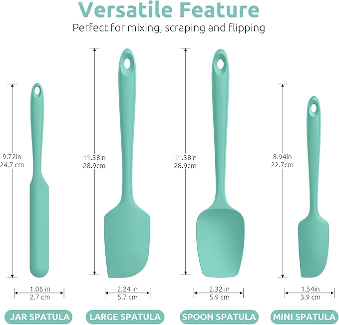 U-Taste Silicone Spatula Set with 600 Degrees Fahrenheit Heat Resistant (Teal/Aqua Sky)