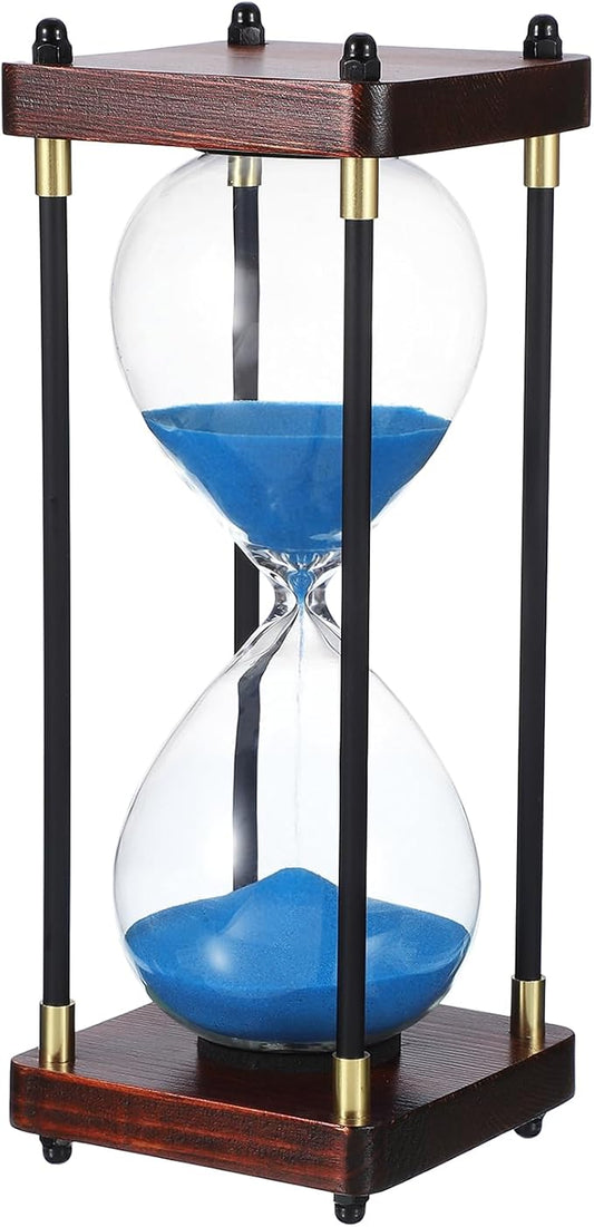 PATIKIL Large Decorative Sand Timer, 30 Minutes Wood Hour Glass Timer Modern Wooden Hour Glass for Cooking Game Office Classroom Kitchen Home, Blue(Style 2)