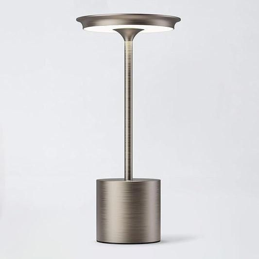 Cordless Table Lamp, Portable Rechargeable 6000mAh Outdoor Table Lamp, 3 Color Stepless Dimming Battery Powered Lamp, LED Table Light for Dinner/Bedroom/Restaurant/Outdoor (Silver)