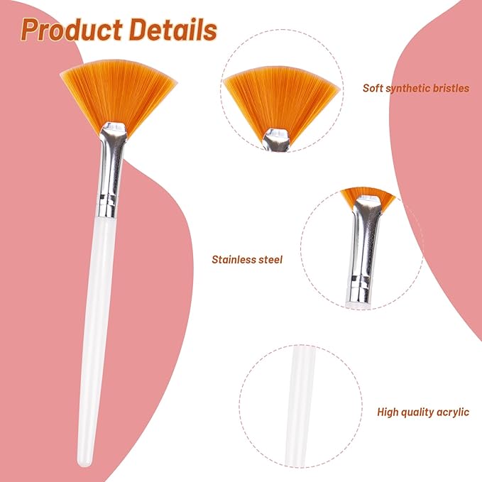 20 Pieces Fan Brushes Facial Applicator Brush Soft Makeup Mask Acid Applicator Brush Esthetician Cosmetic Brush for Mud Cream, Makeup Peel (Yellow)