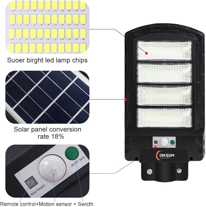 2 Pack Solar Street Light Outdoor,200w 6000LM Solar Motion Flood Lights IP66 Waterproof Dusk to Dawn Led Remote Control for Garden,Paking Lot,Pole,Barn,Wall Lighting