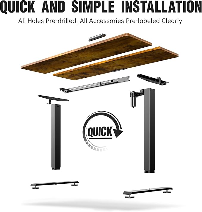 Veken 55 Inch Large Electric Standing Desk, Heights Adjustable, Sit to Stand Up, Work Home Office Computer Table for Study, Walking Pad, Writing, and Games, Wooden Desktop Desks, Brown